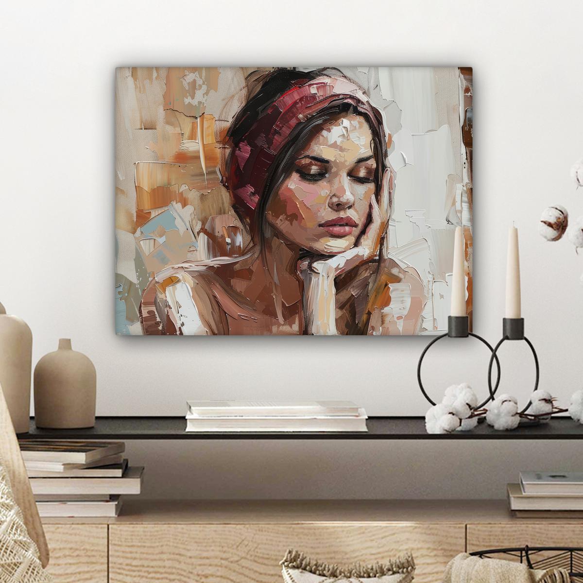 LEINWANDBILD Frau - Lackierung - Porträt - Modern Wandbild 40x30 cm - Altrosa, Textil (40/30cm) - MuchoWow