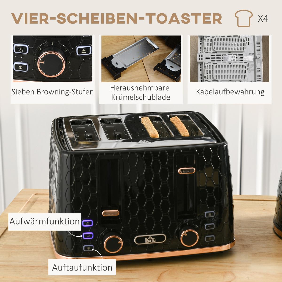 KOCHER-TOASTER-SET 2er Set Kunststoff Stahl Schwarz - Schwarz, Kunststoff (19.5/23.4/24.2cm) - HOMCOM