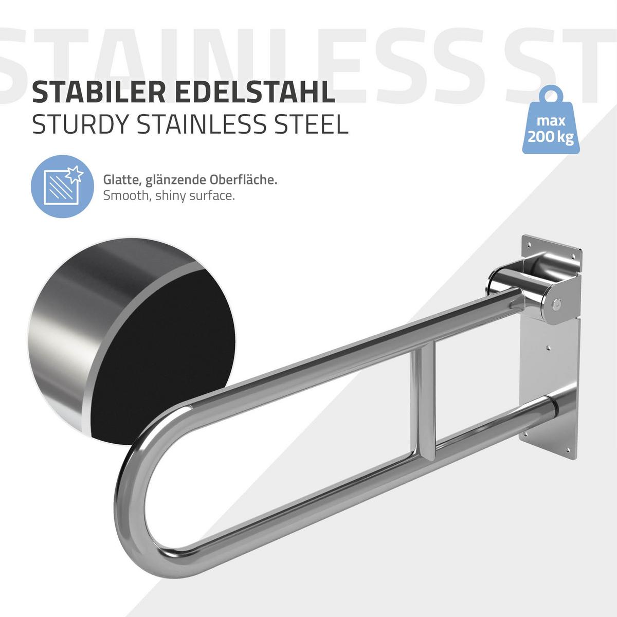 WC HALTEGRIFF 60 cm aus Edelstahl klappbar Belastbar bis 200 kg - Silberfarben, Metall (8/25/60cm) - ML-DESIGN