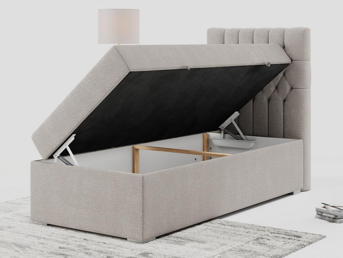 BOXBETT PERA 90/200 Beige Struktur - H3 - Rechts Seite - Beige, Holz/Textil (90/200cm) - MKS