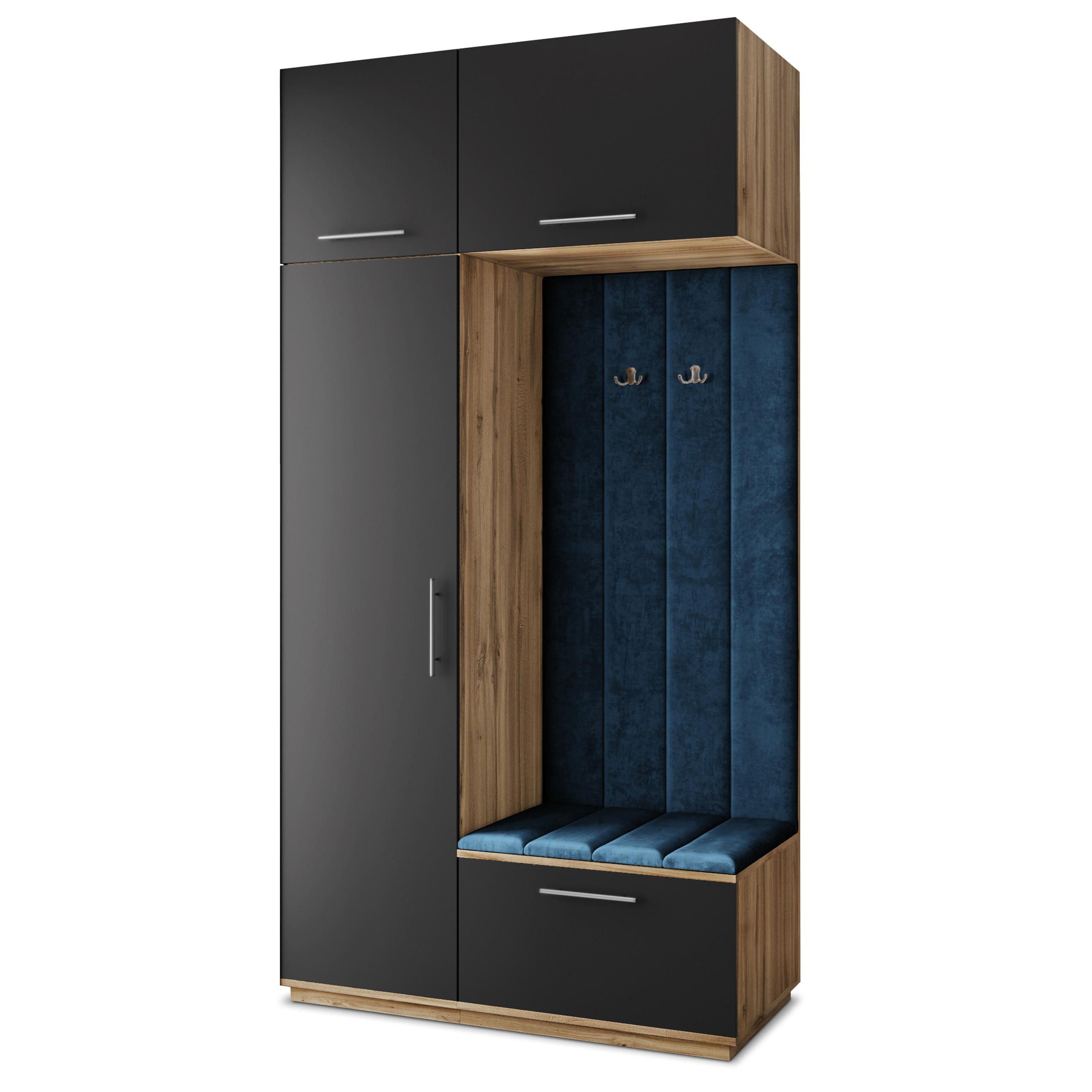 GARDEROBENSCHRANK REMA 120/240/60 cm Modern Garderobe-Set Eiche Wotan - Blau/Eiche Wotan, Holzwerkstoff (120/240/60cm) - MASSENO