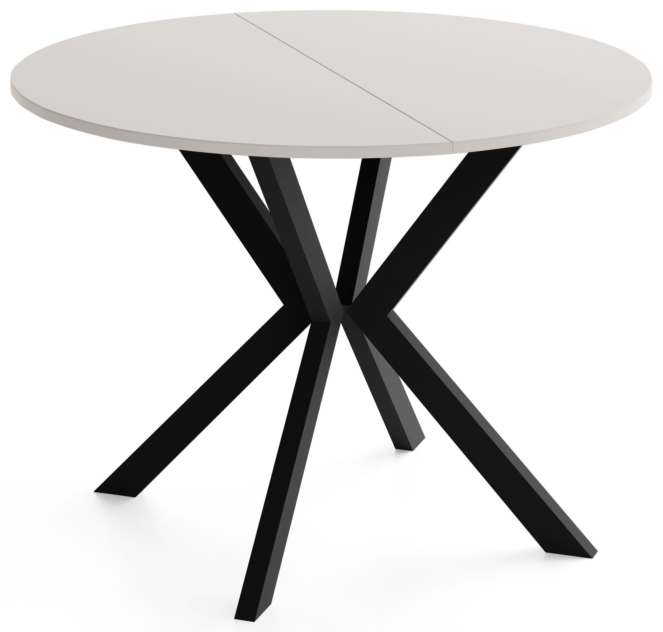 ESSTISCH Valio rund oval ausziehbar verlängerbar mit schwarzen Metallbeinen, Kaschmir 90-130/90/76 cm - Kaschmir/Beige, Holzwerkstoff/Metall (90/130/76cm) - WFL GROUP