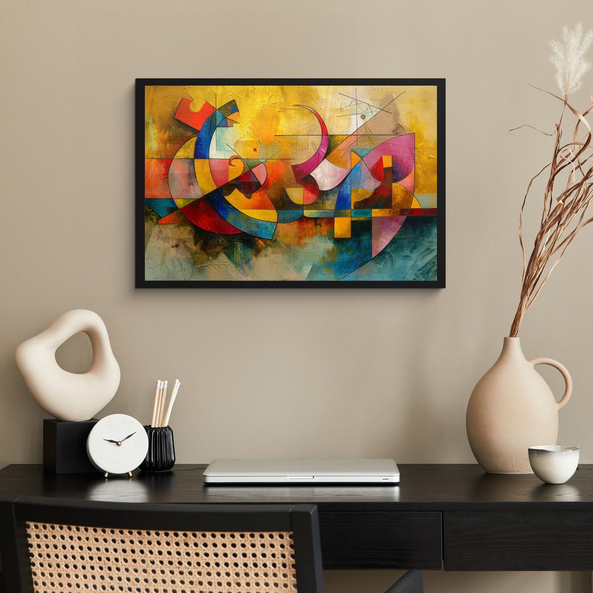 POSTER MIT RAHMENGERAHMTES BILD Kunst - Abstrakt - Modern 60x40 cm - Gelb, Papier (60/40cm) - MuchoWow