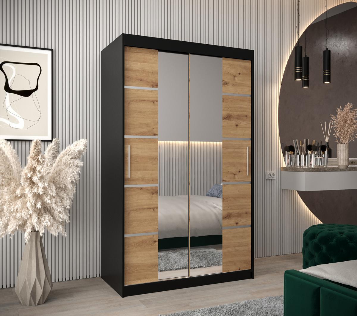 SCHWEBETÜRENSCHRANK 200/120/62 2-türig - Silberfarben/Schwarz, Holz/Kunststoff (120/200/62cm) - MÖBEL KRYSPOL