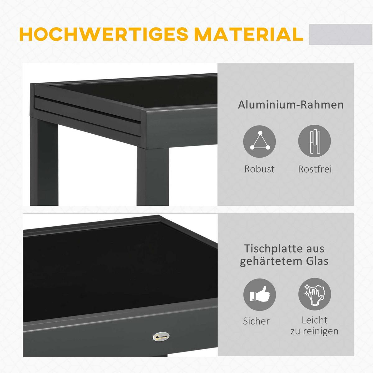 GARTENTISCH, Klappbarer Tischplatte, Balkontisch Terrassentisch, Alu, Glas, Schwarz - Schwarz, Metall (160/80/75cm) - Outsunny