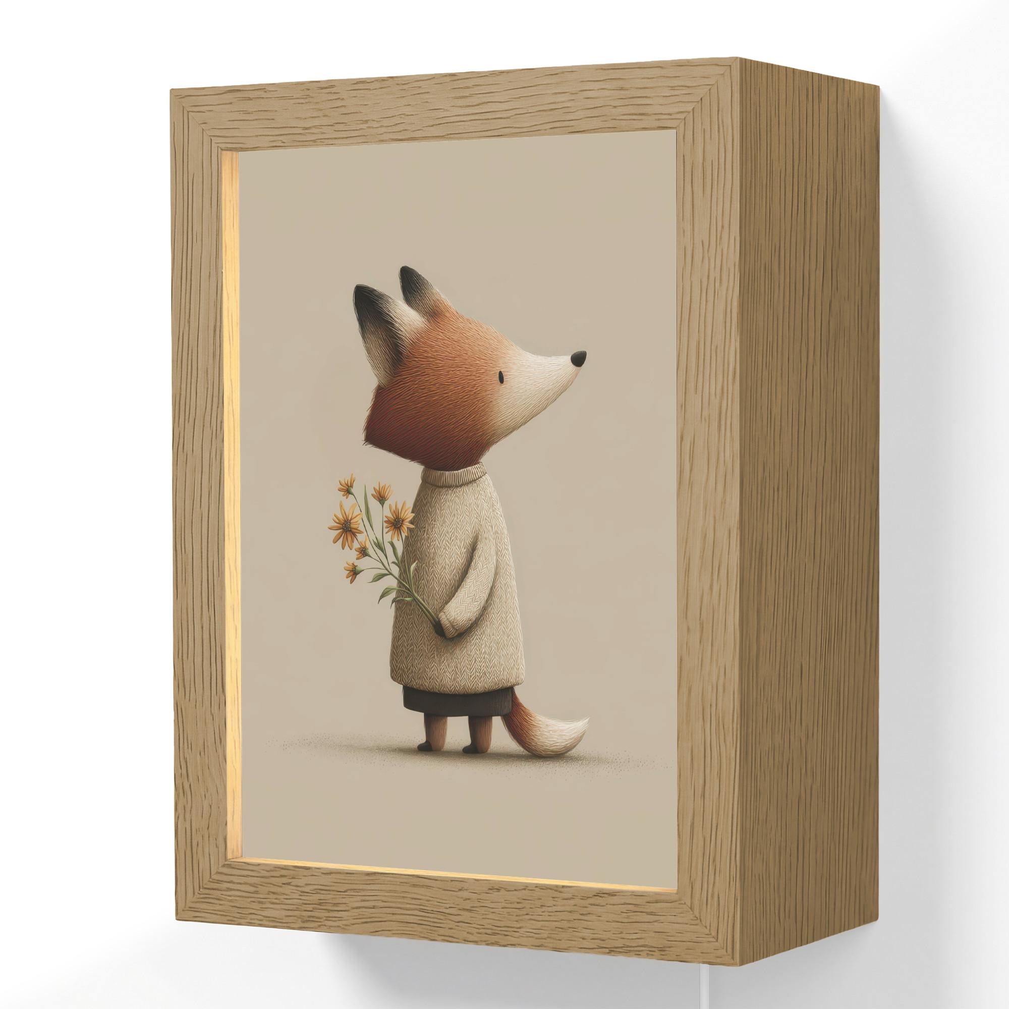 WANDLEUCHTE Fuchs - Gelbe Blumen - Minimalistisch 15x20 cm - Taupe, Holzwerkstoff (15/20/8cm) - OnlyWow
