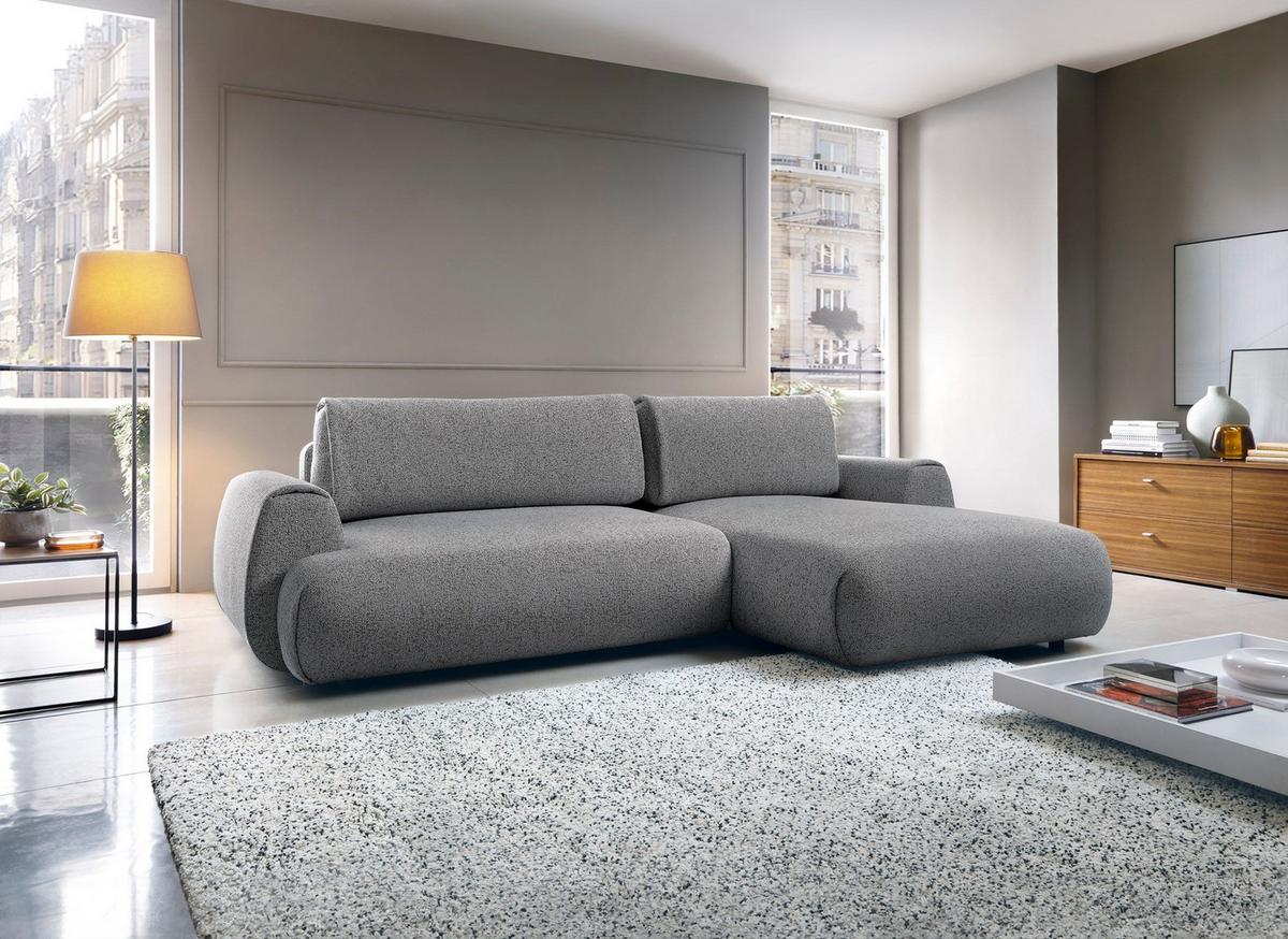 ECKSOFA ZEST Grau Geflochtener Stoff mit Schlaffunktion - Grau, Holz (270/167cm) - MASSENO