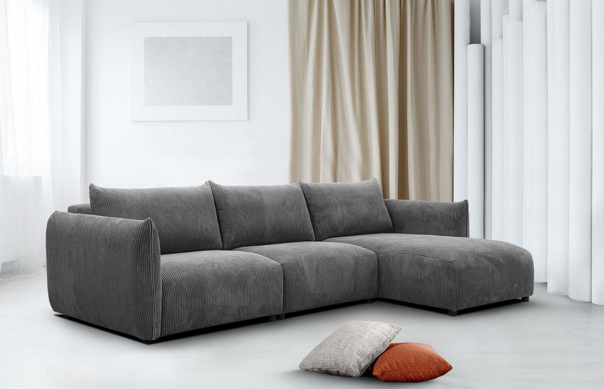 ECKSOFA TAUER 5-Sitzer, dunkelgrau - Dunkelgrau/Schwarz, Holzwerkstoff/Kunststoff (294/173cm) - Wozimo