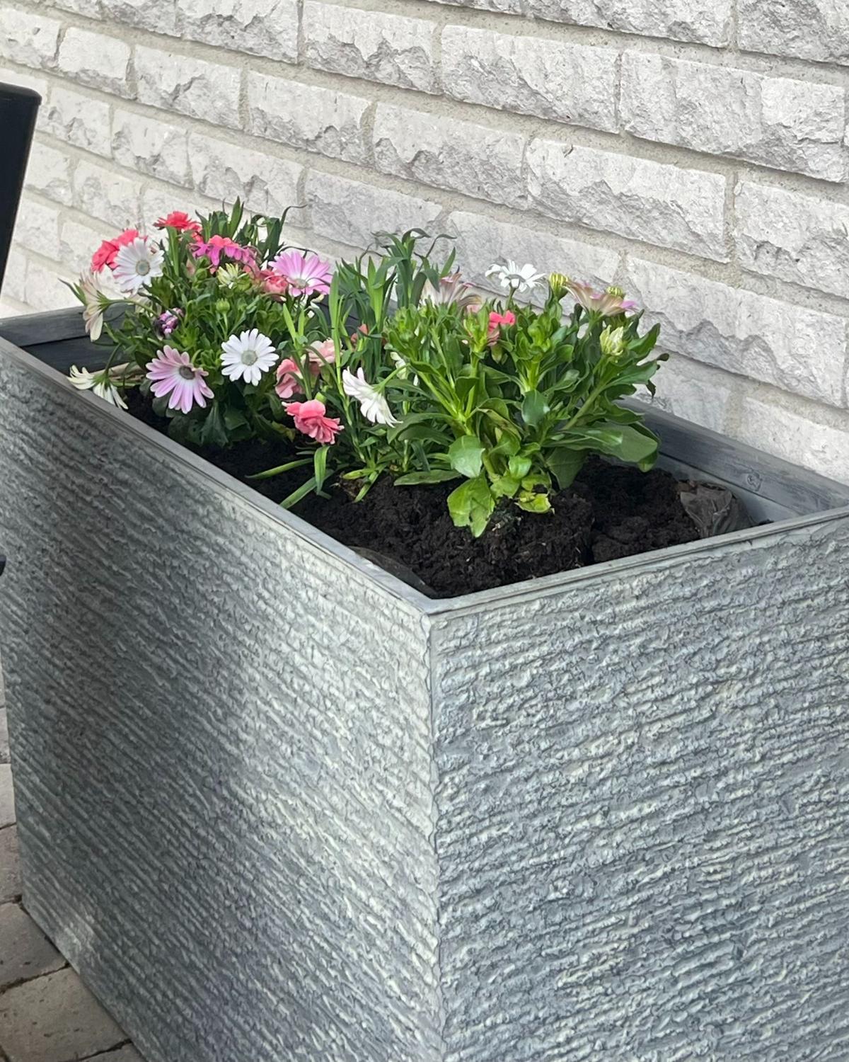 BLUMENTOPF grau rechteckig 34/80/56 cm Edessa - Grau, Stein (56cm) - Beliani