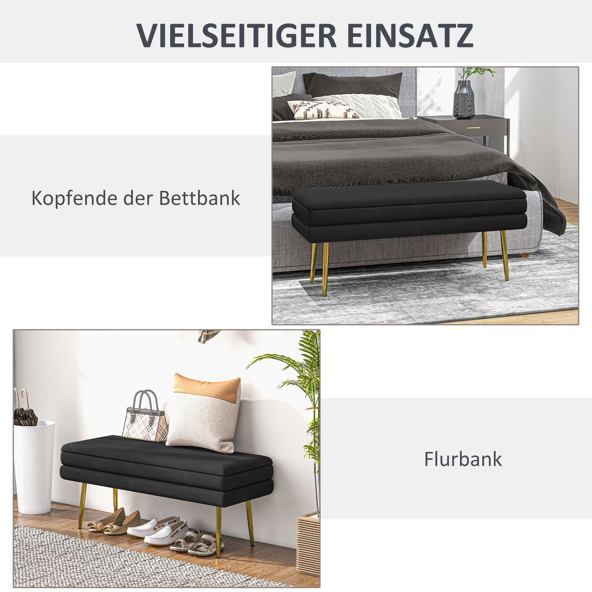 TRUHENBANK mit Stahlbeine, Schwarz - Schwarz, Kunststoff (37.5/42/100cm) - HOMCOM