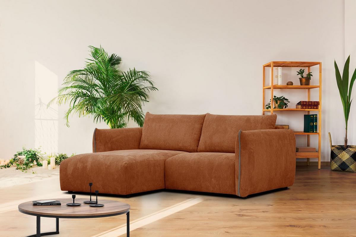 ECKSOFA TAUER 3-Sitzer, orange - Schwarz/Orange, Holzwerkstoff/Kunststoff (173/206cm) - Wozimo