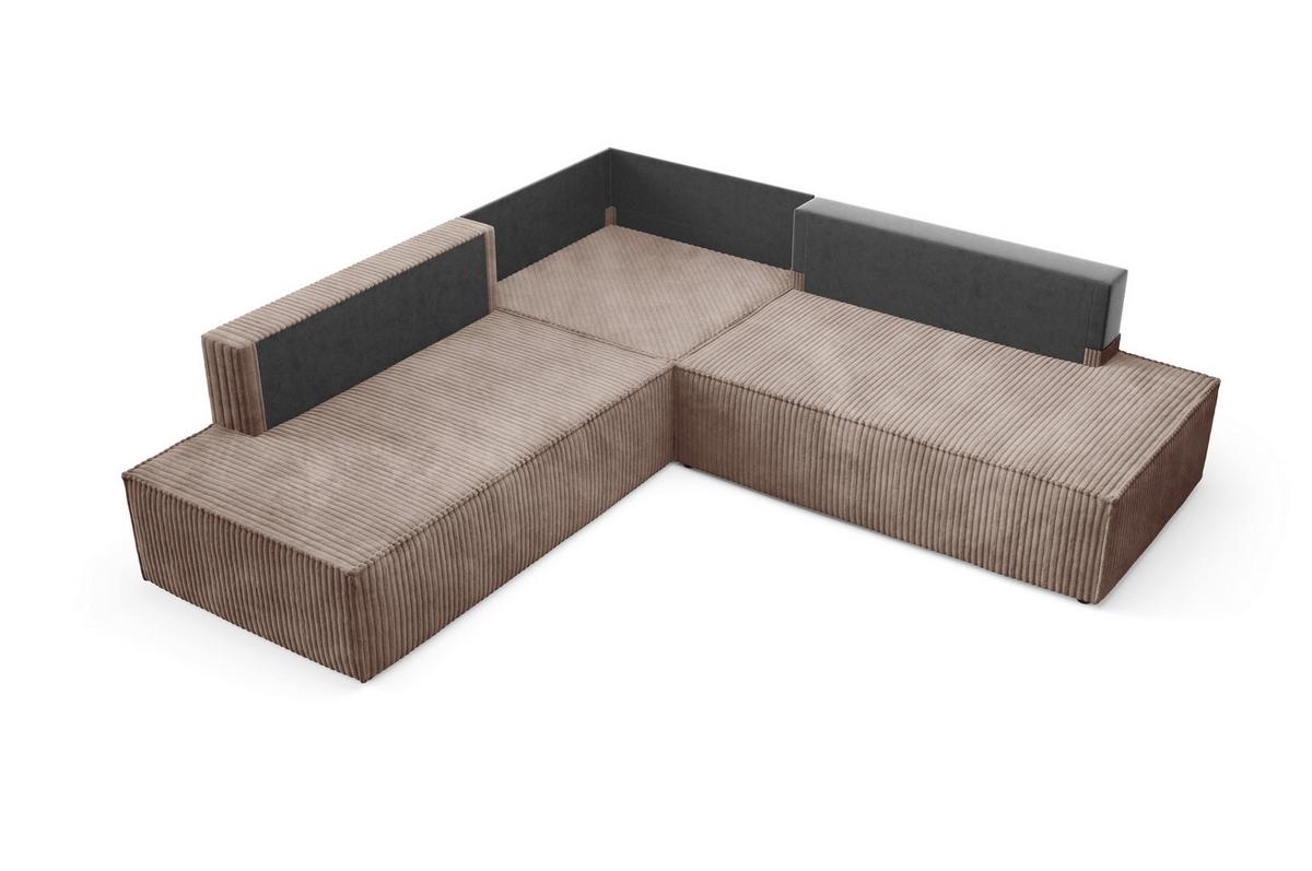 ECKSOFA TESSO II R-S Braun Kordstoff mit Schlaffunktion - Braun, Holz (254/254cm) - MASSENO