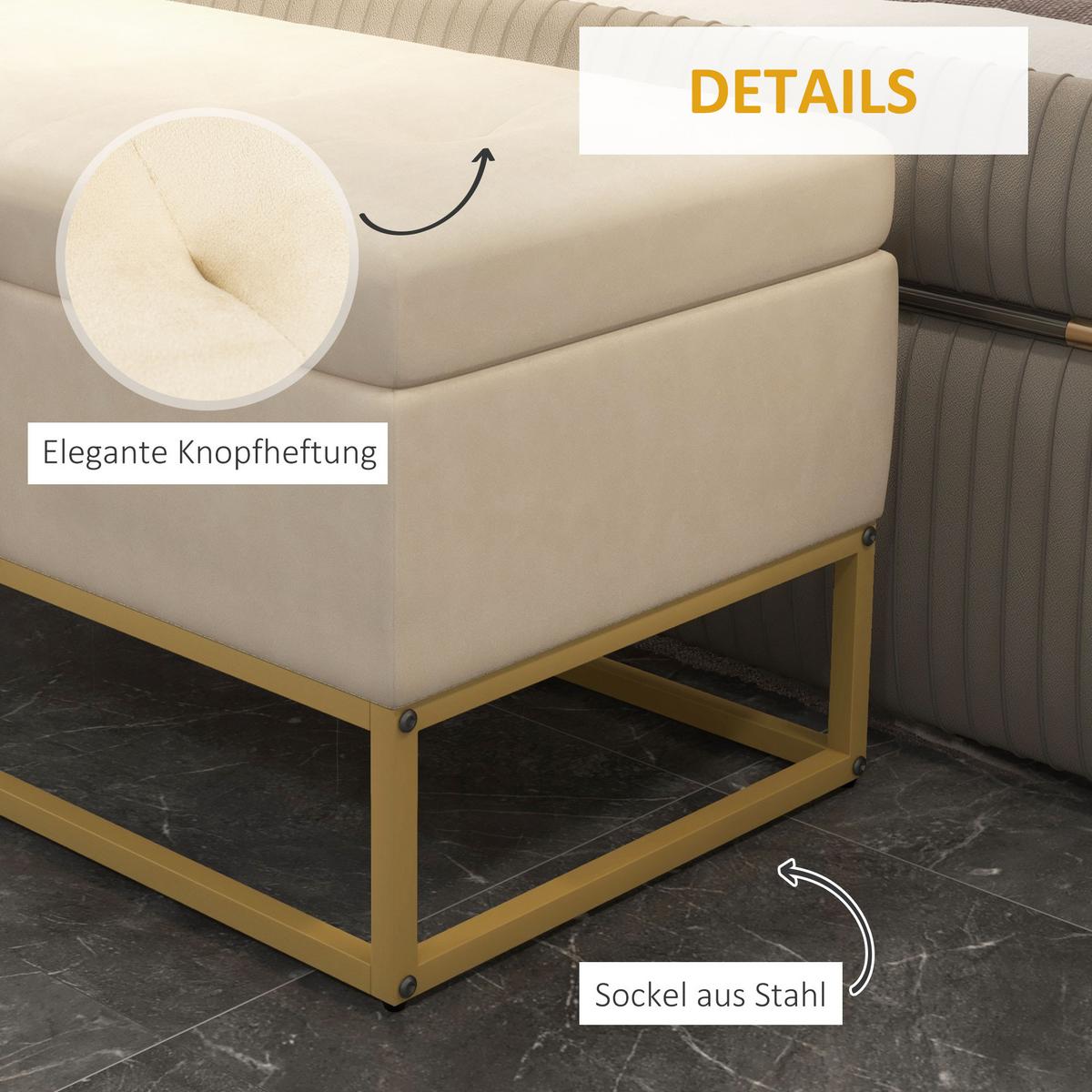 TRUHENBANK samtoptik, Stahl Beige - Beige, Textil (44/49/110cm) - HOMCOM