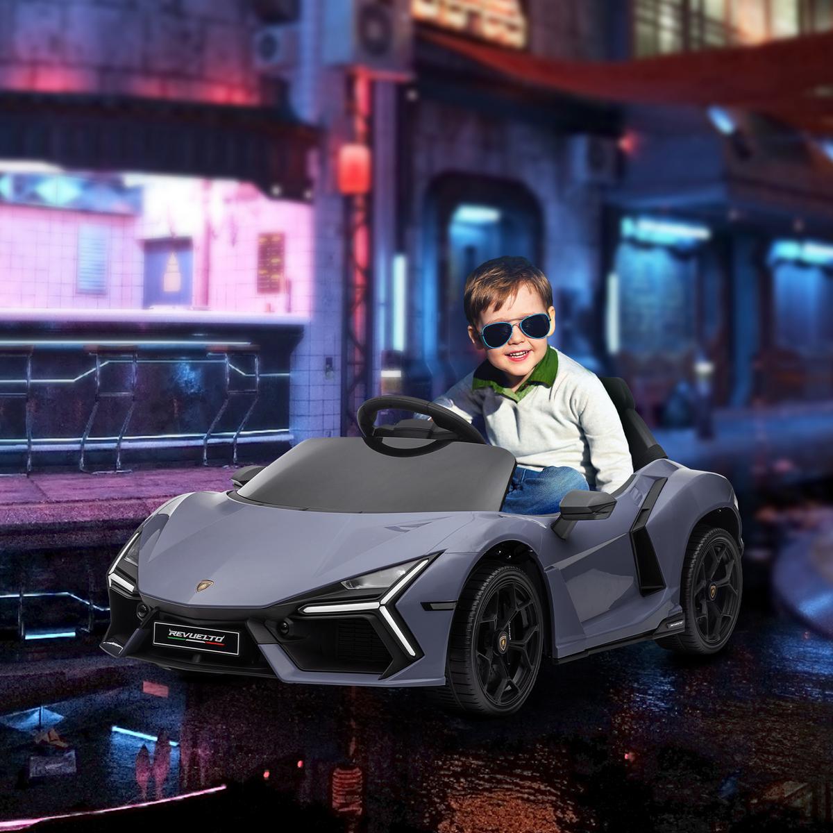 KINDER Elektroauto 12 V Kinderauto mit 2,4G Fernbedienung, Musik, Stoßdämpfer - Grau, Metall (105/60/40cm) - AIYAPLAY