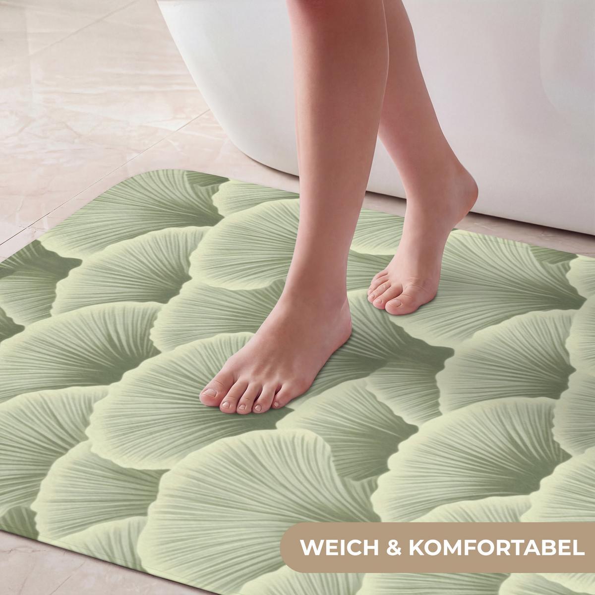 BADEMATTE Fächer - Blatt - Grün 60x90 cm - Pastellgrün, Textil (60/90cm) - OnlyWow