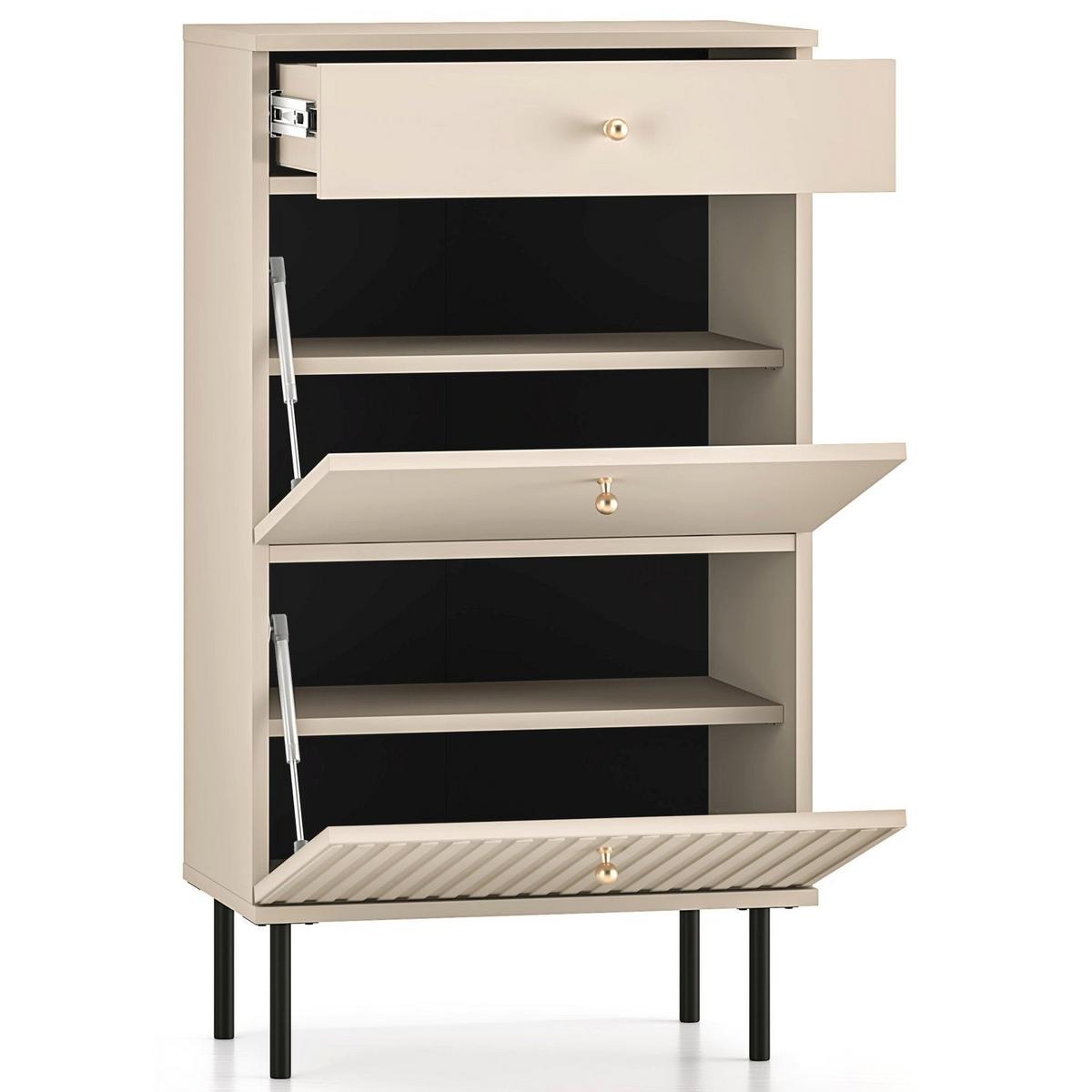 SCHUHSCHRANK Caletto Beige 55 cm - Beige/Goldfarben, Holzwerkstoff/Metall (55/98/34cm) - Selsey