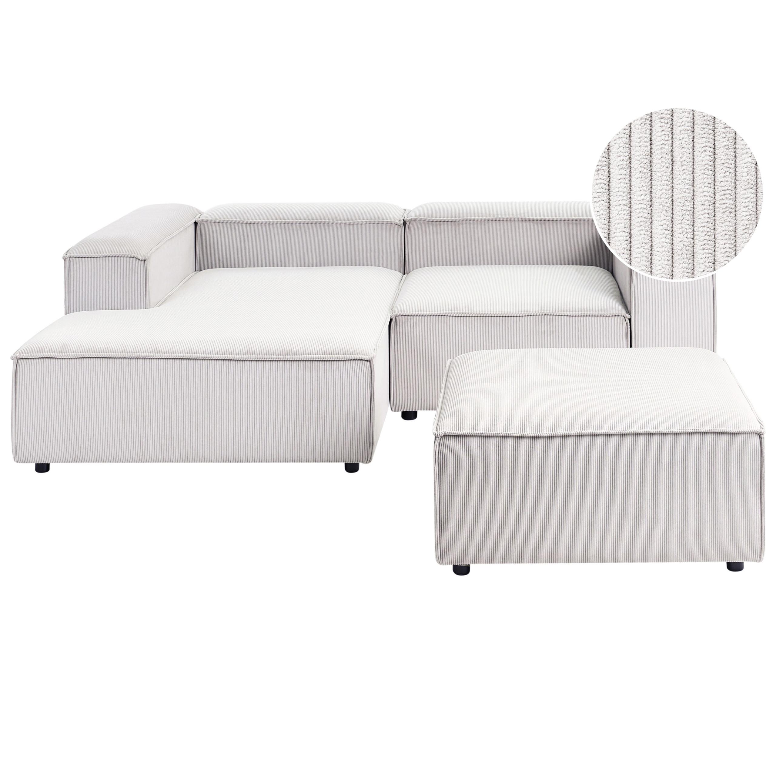 ECKSOFA Modul 3-Sitzer rechtsseitig Cremeweiß Cord mit Ottomane Ardal - Creme, Textil (240/180cm) - Beliani