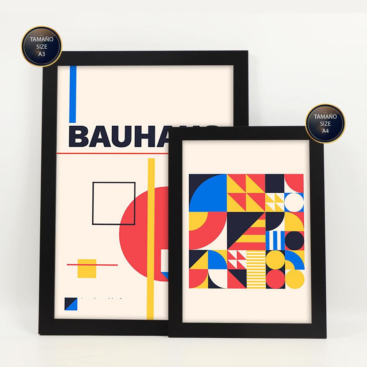POSTER Set Mit 6 Drucken Im Bauhaus 3 Geometrische Designkollektion Drucke Mit Ästhetische Dekorative Rahmen Für Zuhause A3 & A4 Schwarzer Rahmen - Schwarz, Papier (29/3cm) - Nacnic