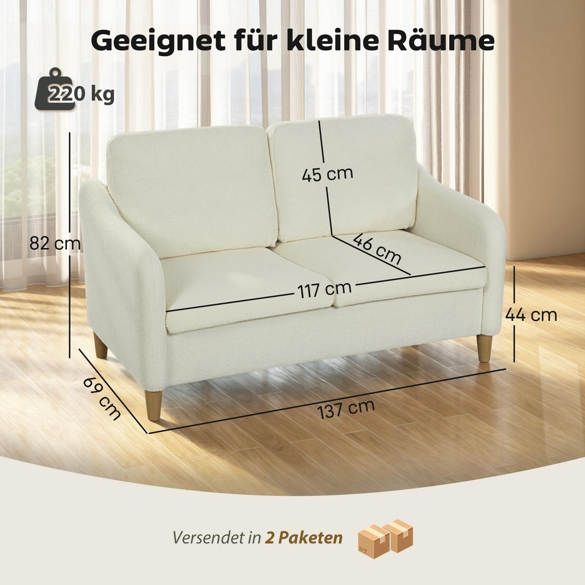 SOFA Polyester Eukalyptusholz Cremeweiß - Eukalyptusholzfarben/Creme, Holz/Textil (69/82/137cm) - HOMCOM