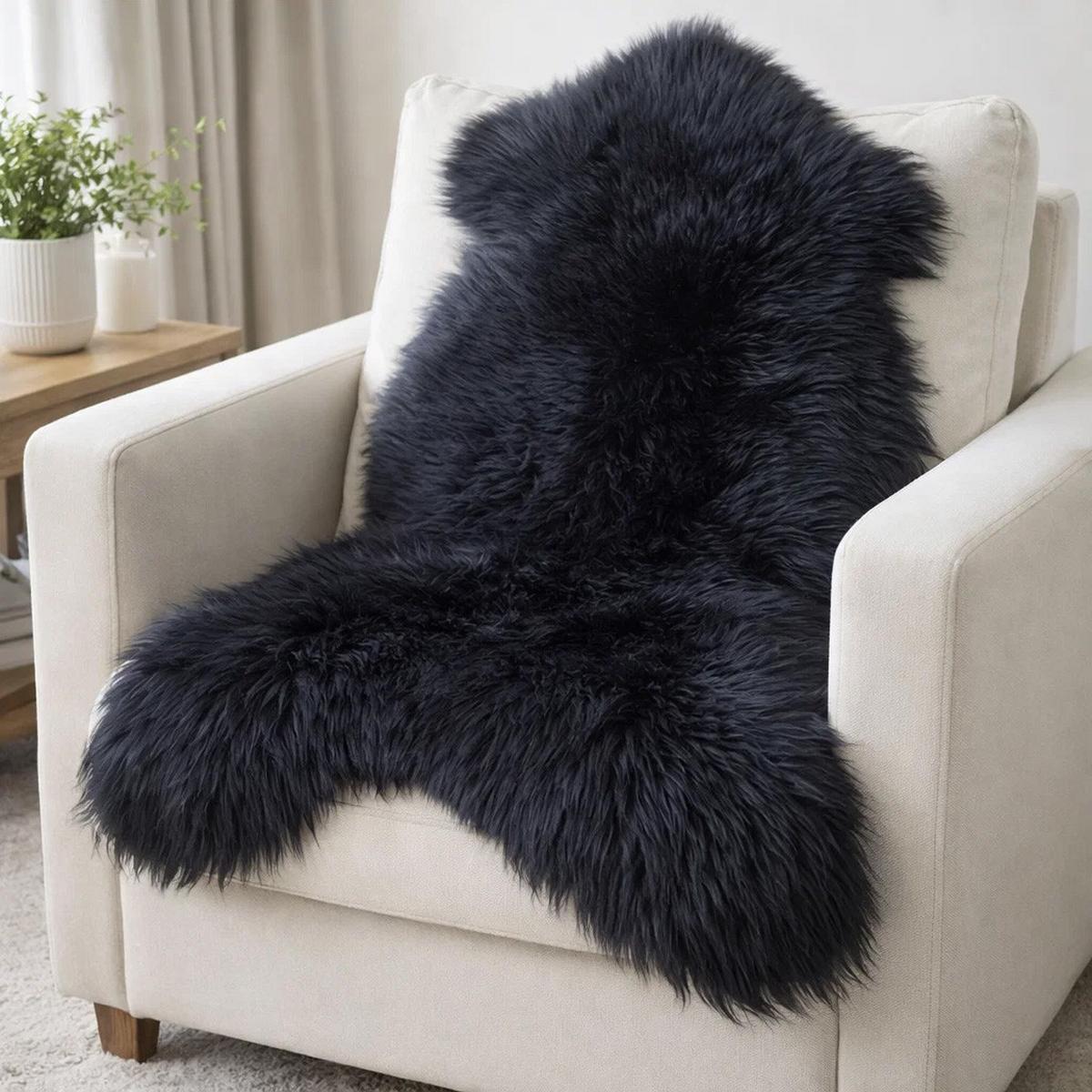 SCHAFFELL Natur Lammfell Weich Flauschig Wohnteppich, Schwarz, ca. 110 cm - Schwarz, Fell (60/110cm) - Provellus