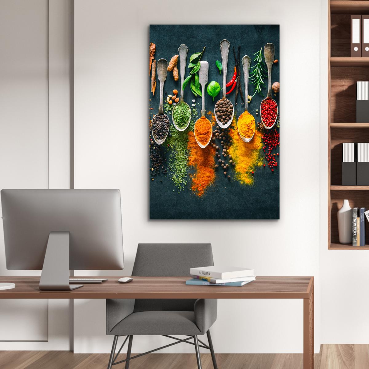 METALLBILD Kräuter - Gewürze - Löffel 80x120 cm - Currygelb, Metall (80/120cm) - MuchoWow