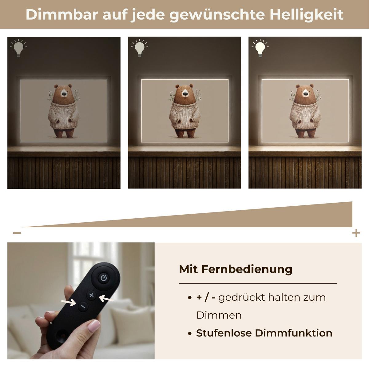 NACHTTISCHLAMPE MIT AKKU Bär - Weiße Blumen - Gemütlich 40x30 cm - Taupe, Holzwerkstoff (8/40/30cm) - OnlyWow