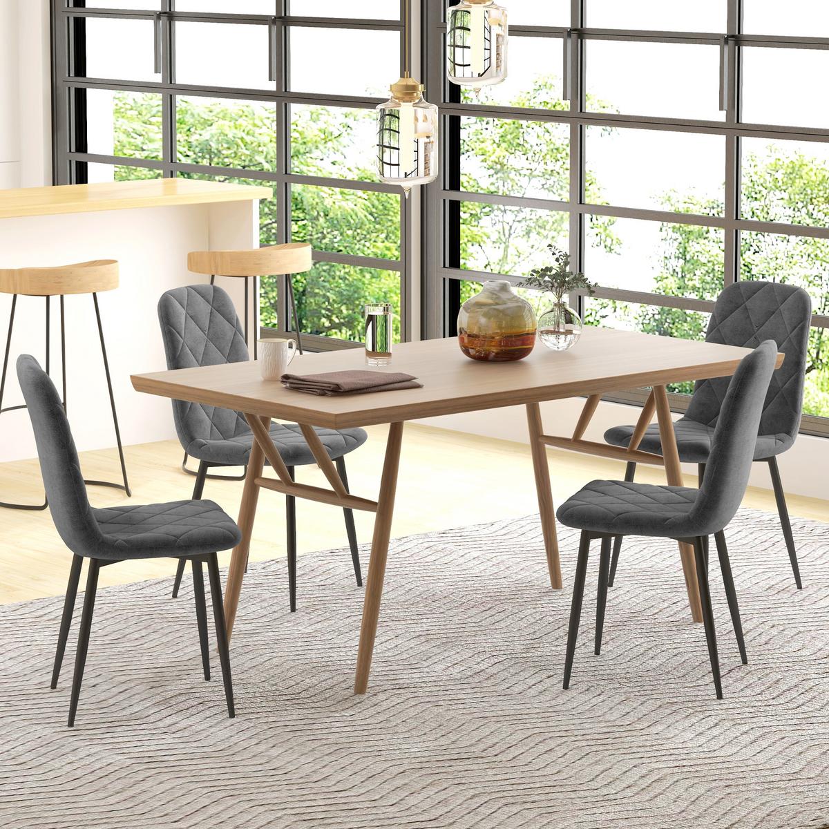 ESSZIMMERSTÜHLE, 4er-Set Küchenstühle mit Rückenlehne, Samtoptik, Grau - Grau, Kunststoff (54/87/45cm) - HOMCOM