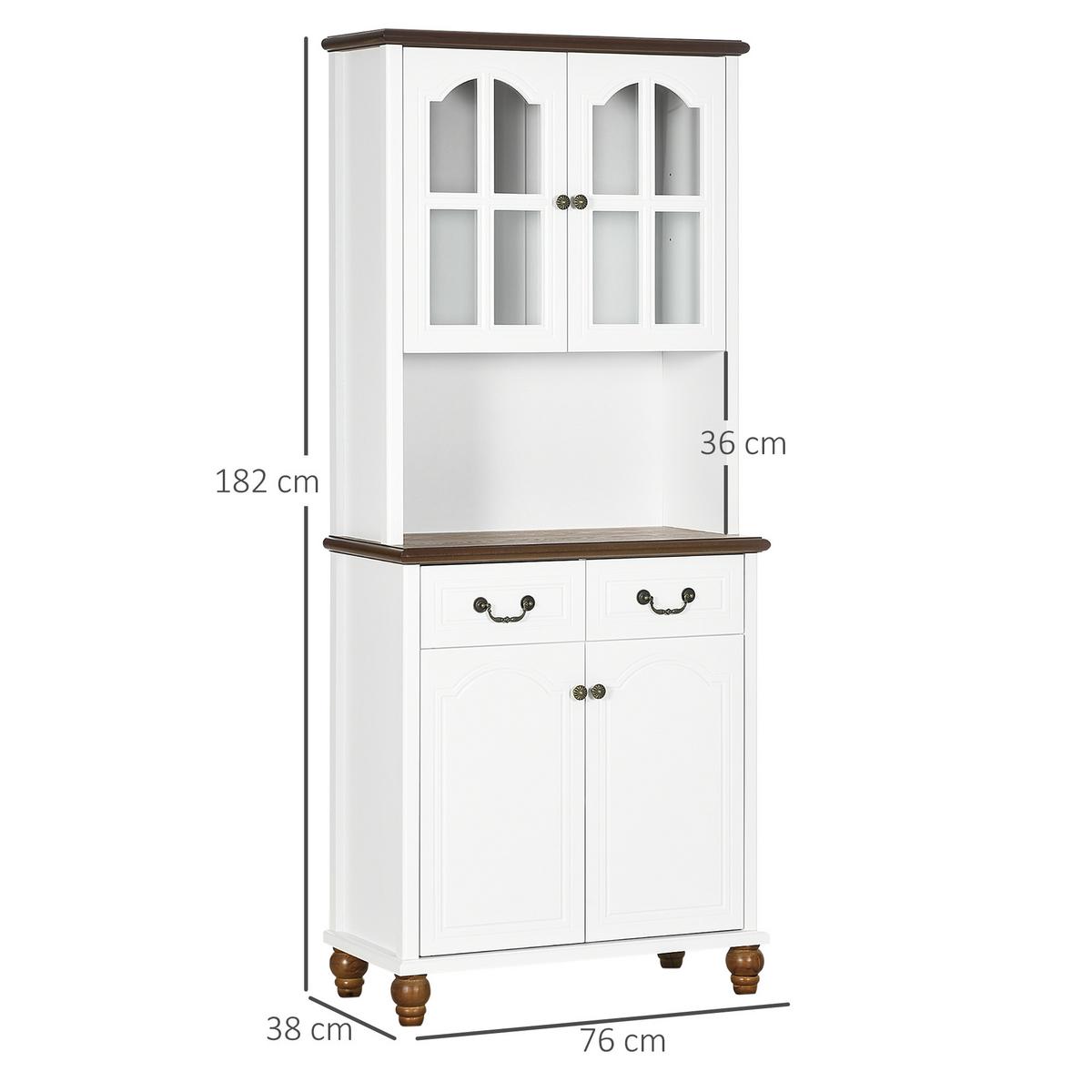 KÜCHENSCHRANK, Küchenbuffet mit 2 Schubladen, 4 Türen, offenem Fach, Hochschrank - Dunkelbraun/Weiß, Holzwerkstoff/Metall (38/182/76cm) - HOMCOM