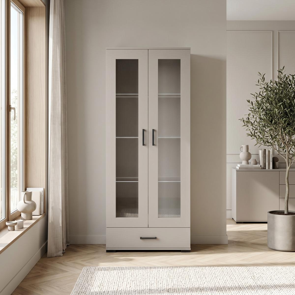 VITRINENSCHRANK ALBANO 186 x 80 cm Kaschmir - Kaschmir, Holzwerkstoff (80/186/40cm) - MASSENO
