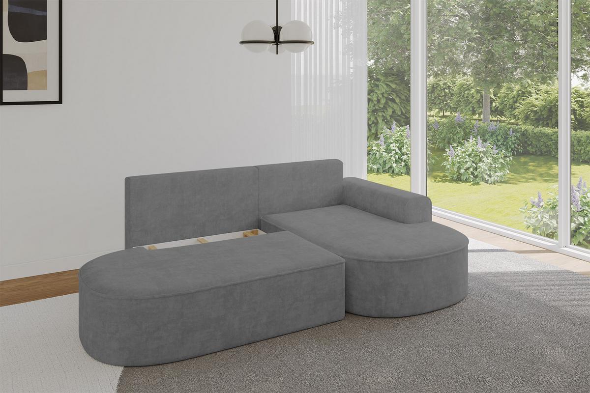 ECKSOFA mit Schlaffunktion und Bettkasten Ottomane Rechts MARI-L1-S - 283x167x73 cm Grau Velours - Anthrazit/Schwarz, Holzwerkstoff/Kunststoff (167/283cm) - ALTDECOR
