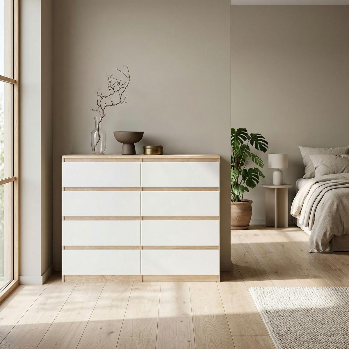 KOMMODE NUDO 120/101,5/39cm mit 8 Schubladen Türen Sonoma Eiche - Weiß/Sonoma Eiche, Holzwerkstoff (120/101.5/39cm) - MASSENO