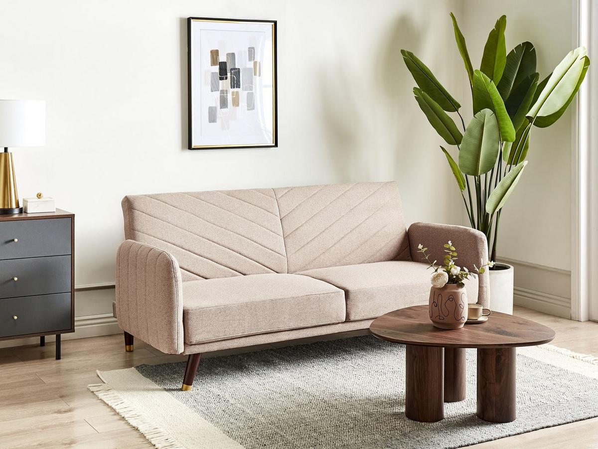 SCHLAFSOFA 3-Sitzer Kunstleinen Hellbraun Senja - Hellbraun, Textil (198/87/95cm) - Beliani