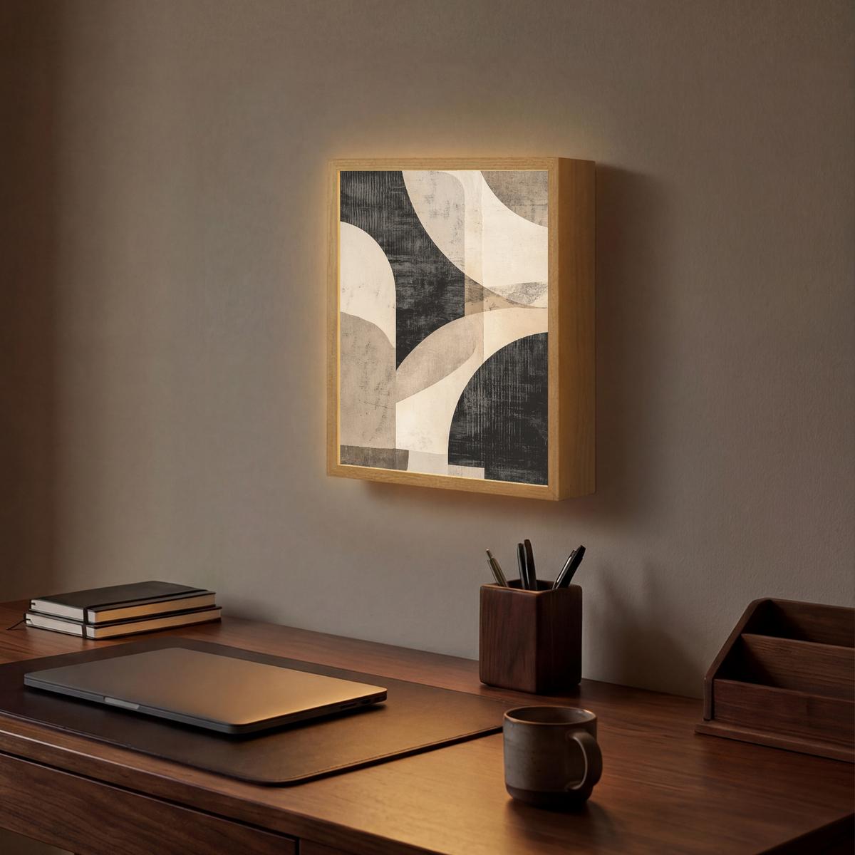WANDLEUCHTE MIT AKKU Abstrakt - Formen - Modern - Beige 30x40 cm - Grau, Holzwerkstoff (30/40/8cm) - OnlyWow