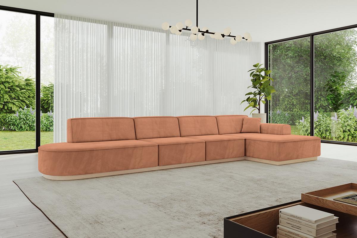 ECKSOFA Ottomane Rechts IREA-L3 - 413x171x83 cm Koralle - Koralle, Holzwerkstoff/Textil (171/413cm) - ALTDECOR
