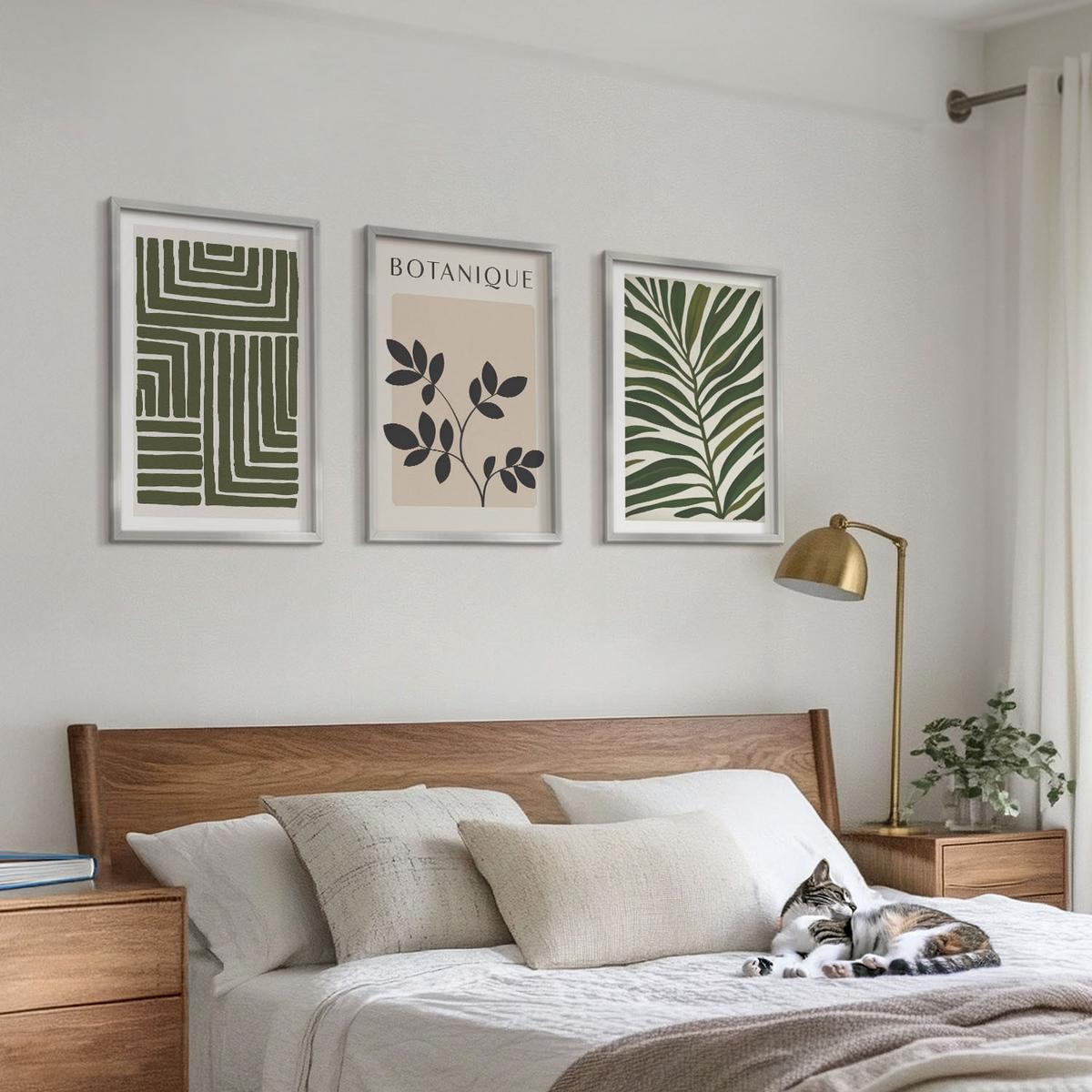 BILDER SET 3er Set - 40x60 cm Silberner Rahmen - Botanischer Boho-Minimalismus - Silberfarben, Kunststoff (40/60cm) - TULUP