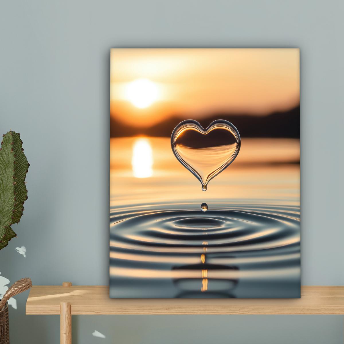 LEINWANDBILD Herz - Wasser - Sonnenuntergang - Natur - Zen Room Decor 30x40 cm - Bernsteinfarben, Textil (30/40cm) - MuchoWow