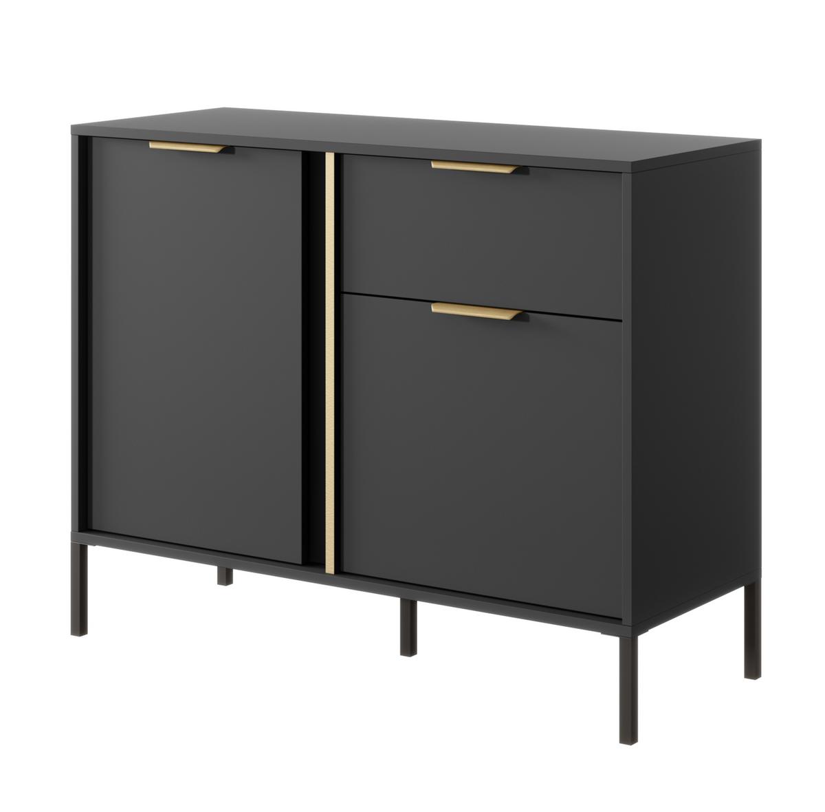 SIDEBOARD Catanian 2T 1S Grau 103,3/81,4/39,5 cm – mit goldenen Griffen und schwarzen Beinen - Schwarz/Grau, Holzwerkstoff/Metall (103.3/81.4/39.5cm) - AX Living
