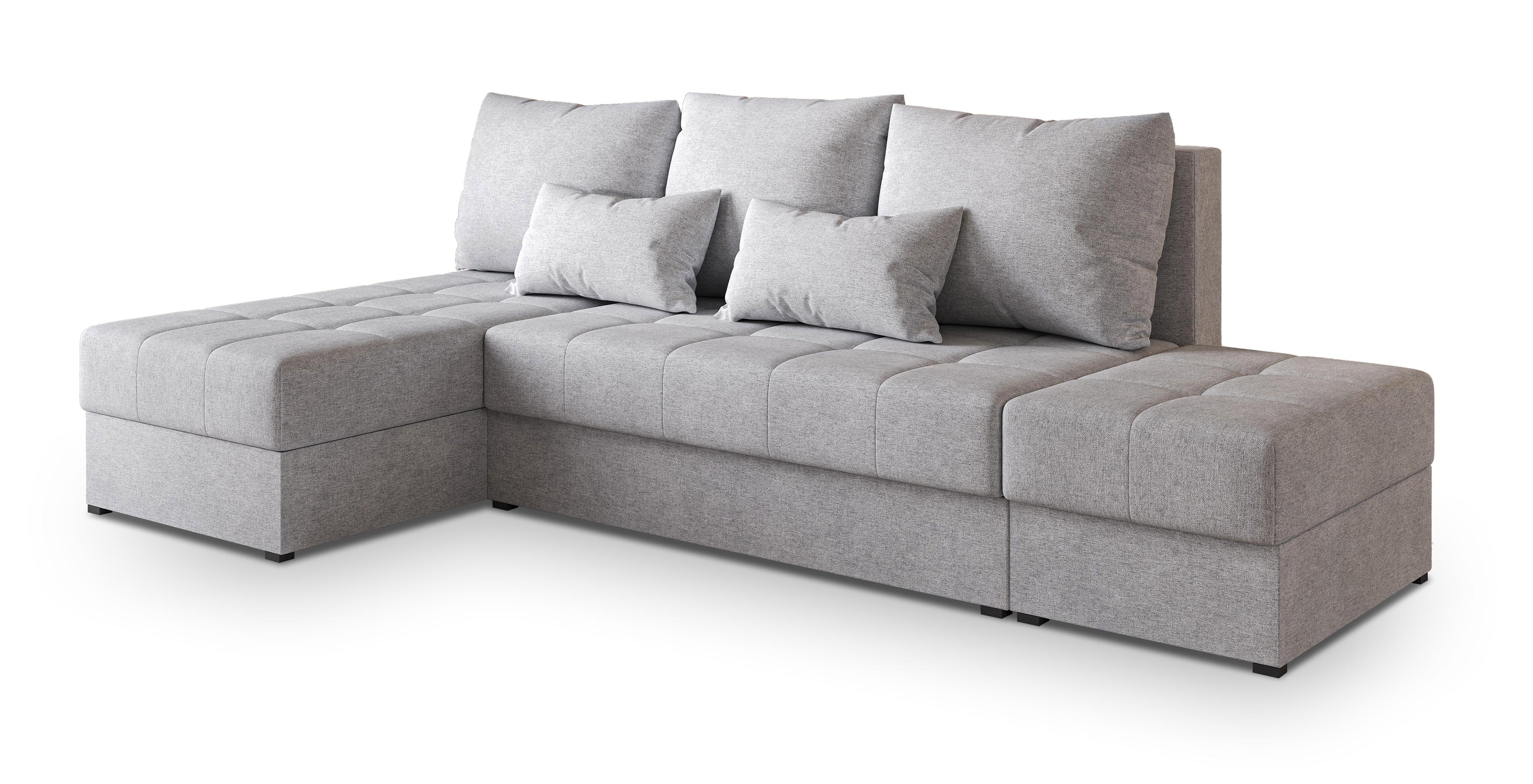 ECKSOFA NORVI Hellgrau Geflochtener Stoff mit Schlaffunktion - Hellgrau, Holz (251/143cm) - MASSENO