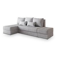 ECKSOFA NORVI Hellgrau Geflochtener Stoff mit Schlaffunktion - Hellgrau, Holz (251/143cm) - MASSENO