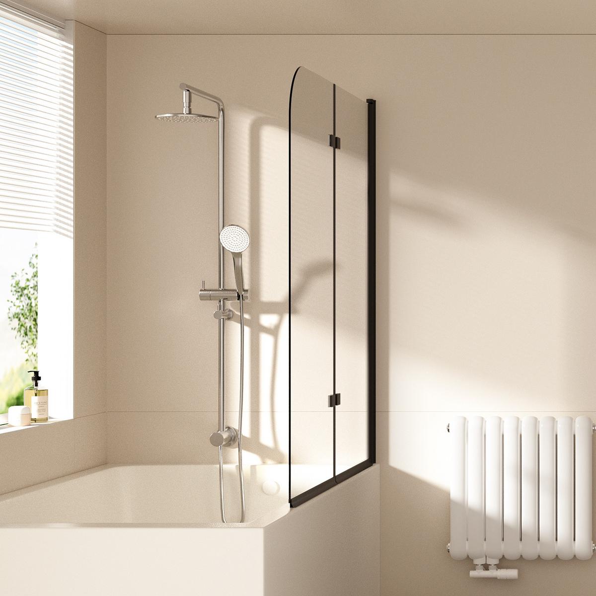 BADEWANNENAUFSATZ 3-teilig faltbar schwarz 120/140 cm - Schwarz, Glas (120/140cm) - EMKE