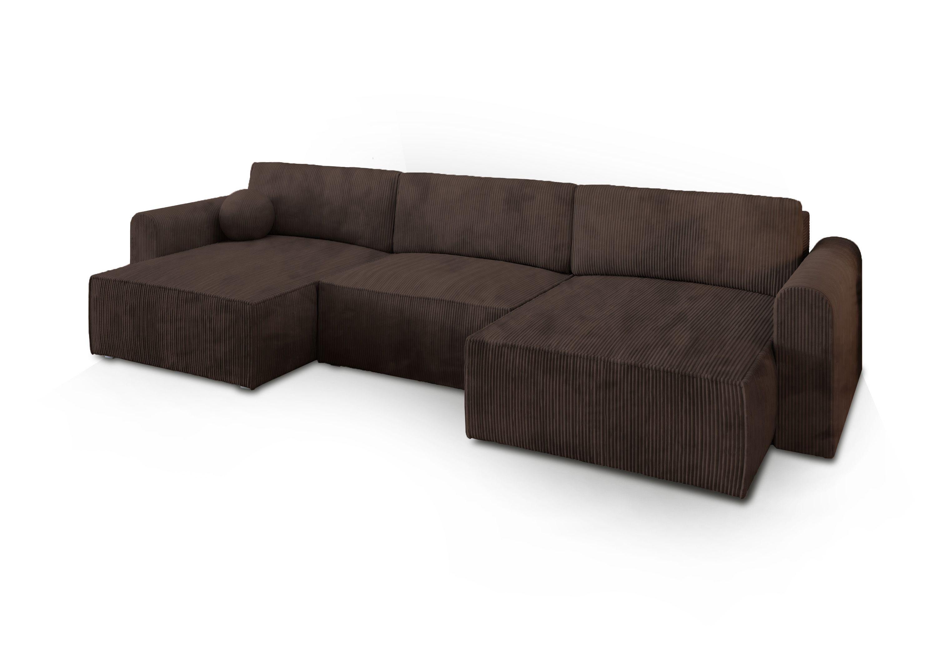 WOHNLANDSCHAFT FENTO P Braun Kordstoff mit Schlaffunktion - Braun/Grau, Holz/Kunststoff (347/90/148cm) - MASSENO