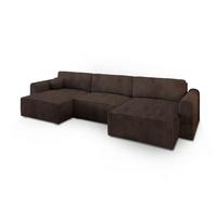WOHNLANDSCHAFT FENTO P Braun Kordstoff mit Schlaffunktion - Braun/Grau, Holz/Kunststoff (347/90/148cm) - MASSENO