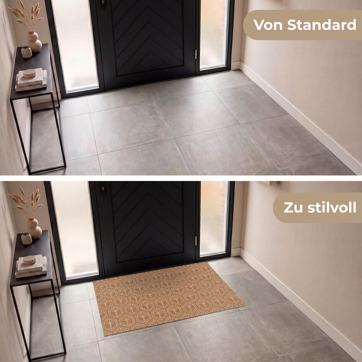 FUSSMATTE Braun - Rosa - Geometrisch - Gemustert Türmatte 120x80 cm - Braun, Kunststoff (120/0.4cm) - MuchoWow