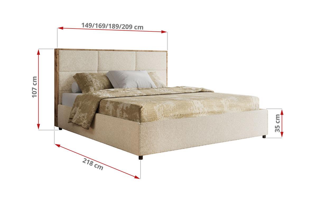 POLSTERBETT LERIO CLASSIC 180/200 - Creme Strukture - Multipocket-Matratze - Creme, Textil (180/200cm) - MKS
