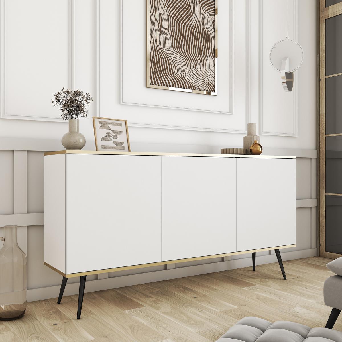 SIDEBOARD VENEZIA 160/85/39cm 3 Türen Weiß - Weiß, Holzwerkstoff (160/85/39cm) - MASSENO
