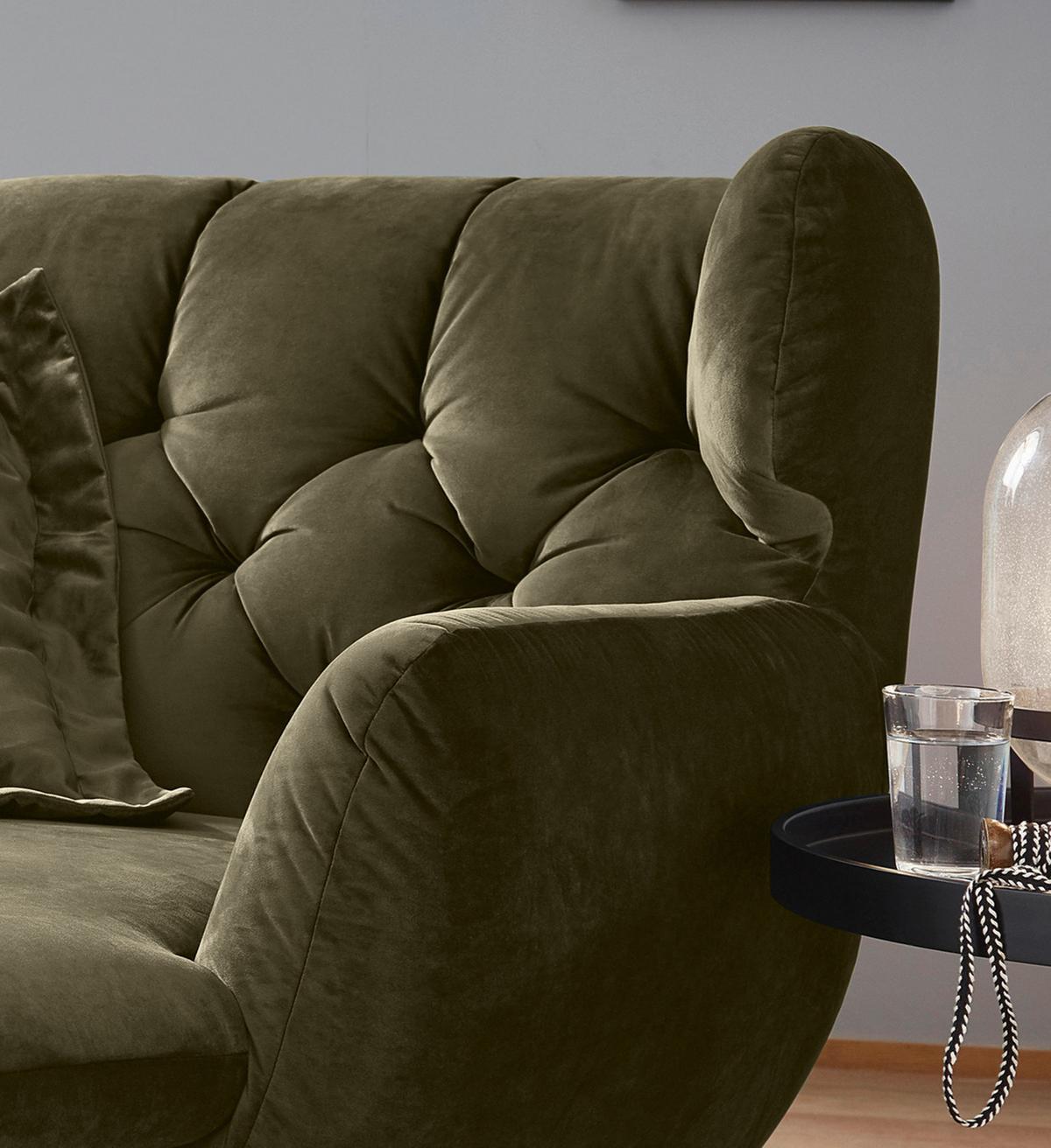 LONGSEAT CHAMRE Dunkelgrün Velvet - Dunkelgrün/Schwarz, Textil/Metall (130/95/160cm) - KAWOLA