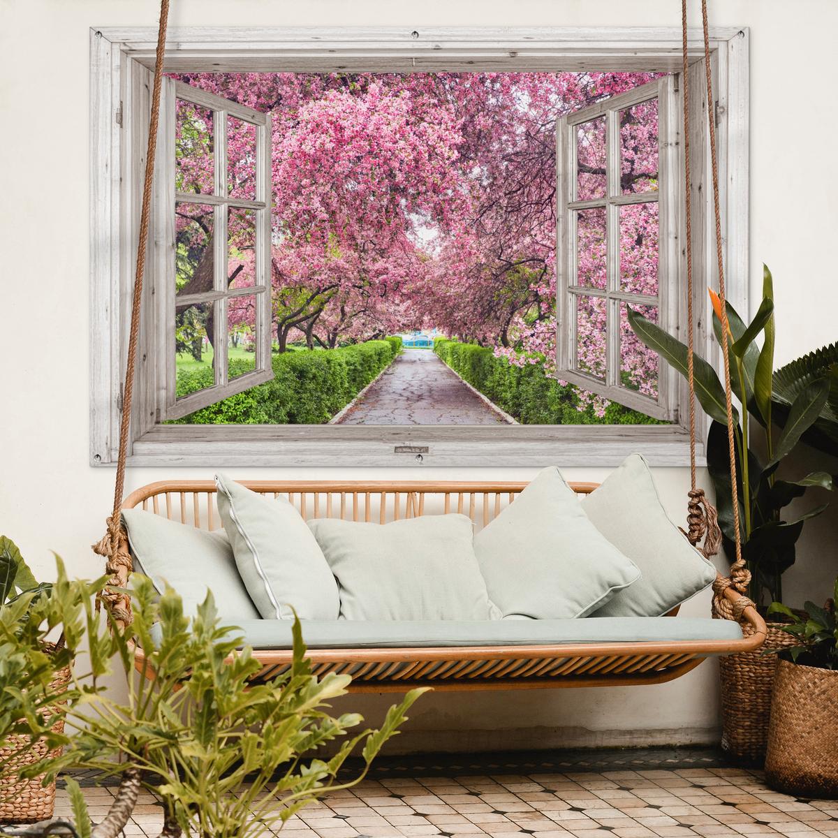 GARTENPOSTER Japanisch - Sakura - Blüte - Baum - Blütenzweige - Durchsichtig Poster für draußen 180x120 cm - Rosa, Kunststoff (180/120/0.2cm) - OnlyWow