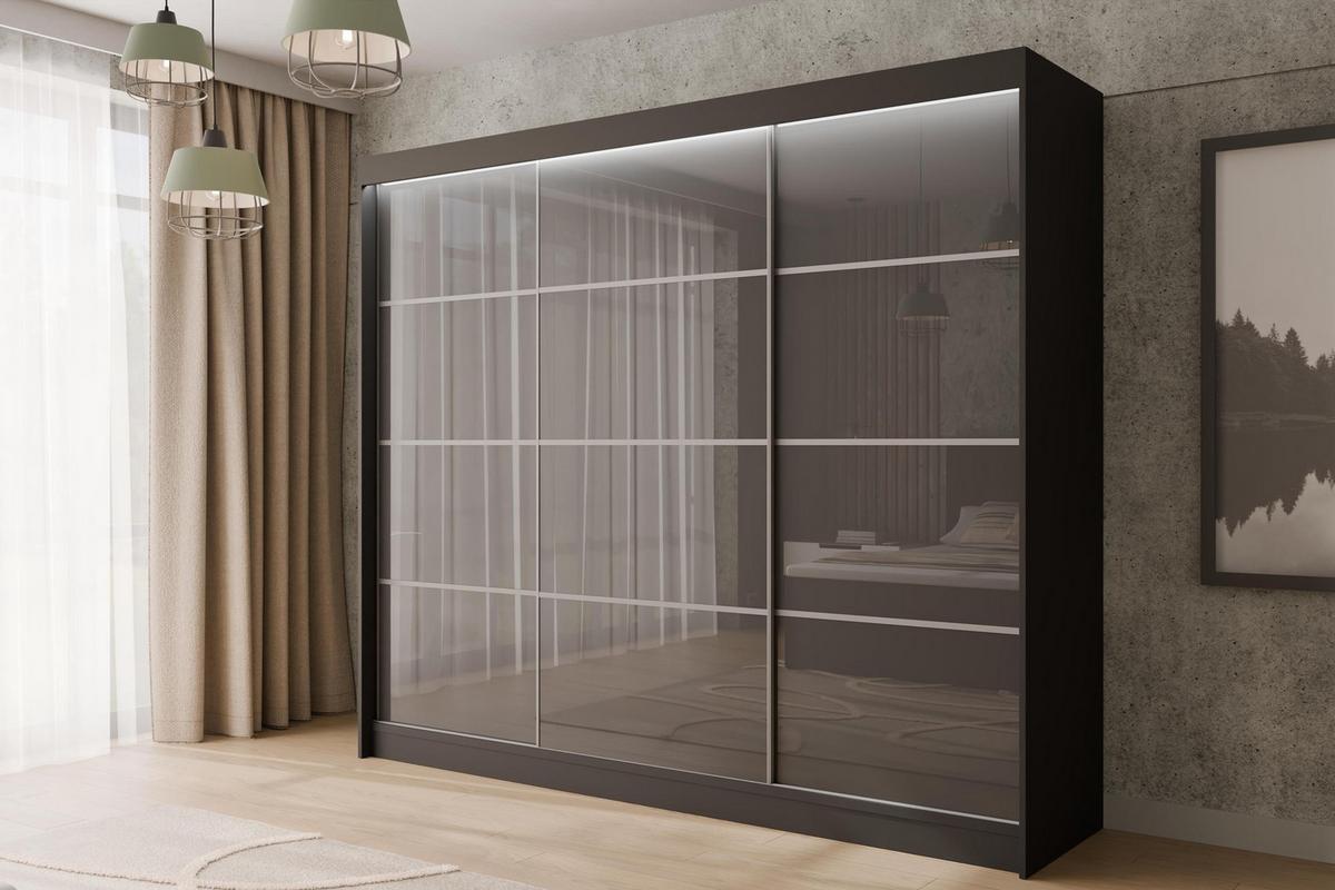 KLEIDERSCHRANK PEKA III mit LED - 250 cm - Schwarz|Grau - Schwarz/Grau, Holzwerkstoff (250/215/61cm) - ALTDECOR