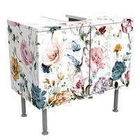 WASCHBECKENUNTERSCHRANK Rankende Blumen mit Schmetterlingen Aquarell 60/55/35 cm - Pastellblau, Holzwerkstoff (60/55/35cm) - Bilderwelten