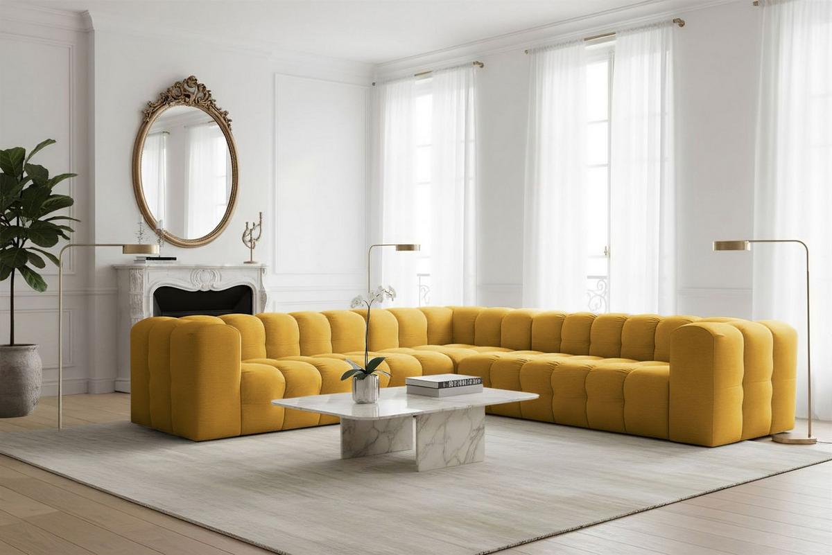 ECKSOFA Solvie In Tiffani - Gelb, Holzwerkstoff/Textil (300/300cm) - Fun Möbel